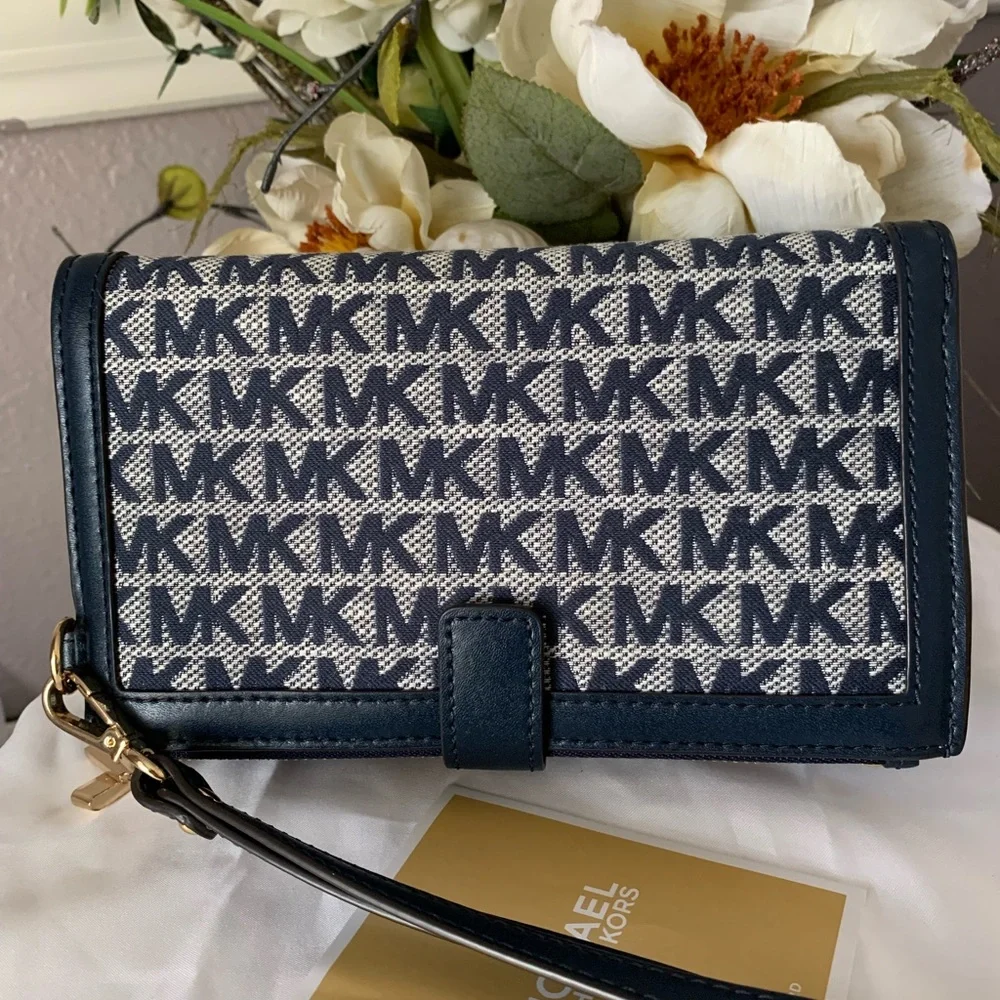 Michael Kors Jet Set Double Zip wallet Navy Multi Adele